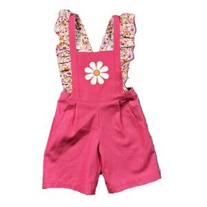 Barby Line Designs Boutique Girl Outfit Overalls Shortalls Ruffle Pink Sz 6 M106